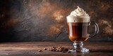 A warm and indulgent Irish coffee served in a glass mug with whipped cream on top, Irish coffee, drink, beverage, coffee