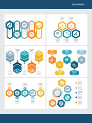 Wall Mural - set of hexagon infographics timeline business workflow report background with business icon 5 steps