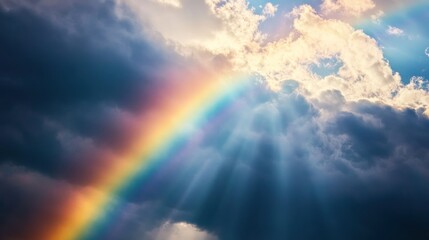 Poster - Rainbow and Sun Rays in the Sky