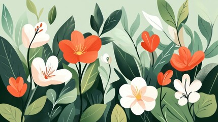 Wall Mural - Bright and colorful floral backdrop, perfect for vibrant designs. Features modern textures in a playful cartoon style.