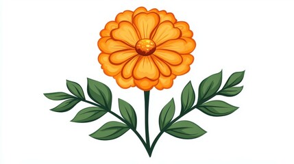 Poster - Vibrant, flat cartoon marigold flower showcases bright orange hues and textures, perfect for cheerful designs.