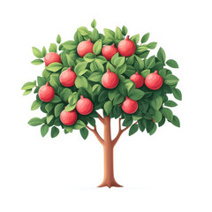 Wall Mural - A vibrant top view illustration of a fruit tree, showcasing ripe fruits against a clean white background.