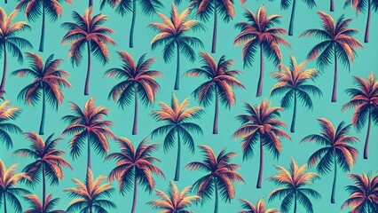 Retro seamless pattern with palm trees, retro, seamless, pattern, palm trees, vintage, tropical, summer, background, design, 70s