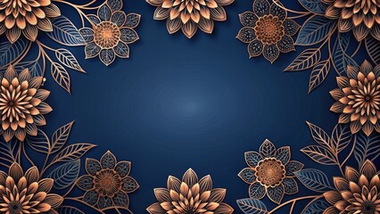 A beautiful background featuring intricate navy and copper flowers, floral, background, navy, copper, elegant, botanical