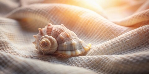 A serene nature photography of a shell surrounded by soft fabric , calm, tranquil, peaceful, aesthetics, nature