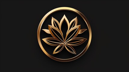 Wall Mural - A golden lotus flower in a circle against a black background.