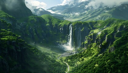 Wall Mural - Mountain landscape with a waterfall in the mountains