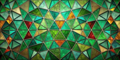 Wall Mural - Geometric green background with layered triangles resembling glass shards and stained glass windows, Geometric