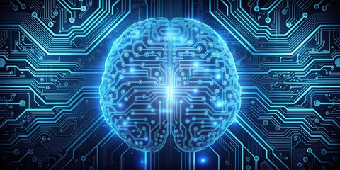 of a digital brain with circuitry and binary code, technology, artificial intelligence, computer, data