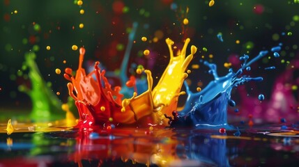 Wall Mural - vibrant colorful splattering paint with dynamic strokes and splashes on hd wallpaper, abstract artis