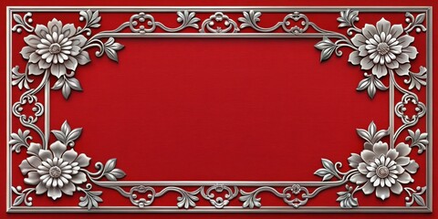 Wall Mural - Elegant red and silver floral frame with a modern Chinese design , luxury, red, floral, frame, background,elegant, silver