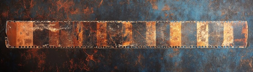 Wall Mural - Rusty Filmstrip on Blue and Black Background, film, texture, abstract , metal