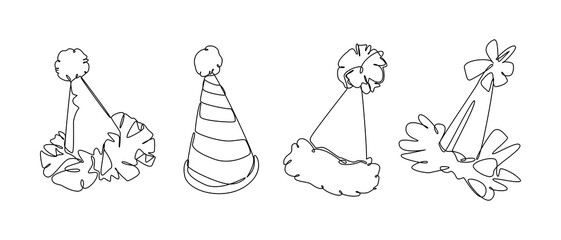 Wall Mural - Set collection of party hat, birthday hat. Editable line. Vector illustration.