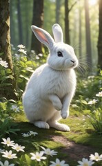 Wall Mural - white rabbit in the garden