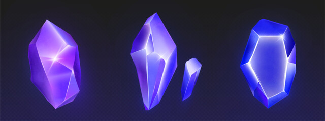 Wall Mural - magic neon glowing colour gem stone crystal on black background. realistic 3d vector illustration se