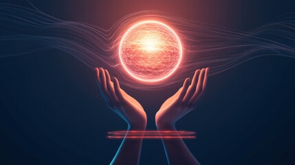 A vibrant image showcasing hands holding a glowing orb, symbolizing energy, power, and the connection between humanity and the universe.