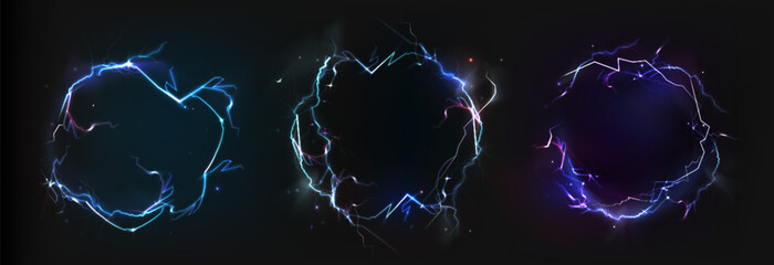 Wall Mural - round lightning frames set isolated on black background. vector realistic illustration of circular t