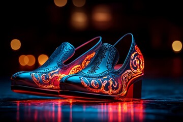 Wall Mural - A 3D flamenco dancerâ€™s shoes with soft lighting, representing the rhythm of Spanish dance.