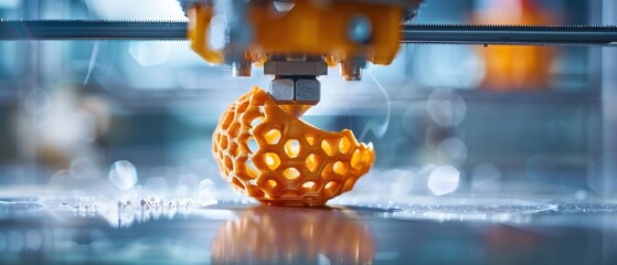 Wall Mural - cutting-edge technology: close-up of a printer creating complex model layer by layer