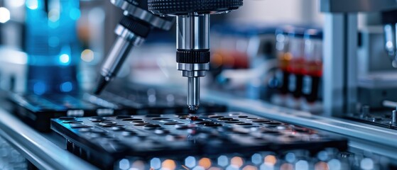 Wall Mural - precision at its best: close-up view of a cutting-edge smart manufacturing quality control system