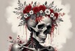 © Sirengo - A crown or hallo of  colorful flowers on a human skull with dripping paint