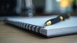 © Ashi - High-definition 8k close-up of a pen resting on a notebook with neatly written notes, ideal for professional and academic settings, high-resolution stock photography