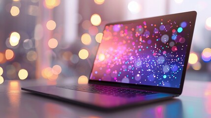 Wall Mural - professional laptop on white background showcasing vibrant holographic graph symbolizing business gr