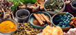 © bit24 - Adaptogen healthy food. Herb and spice collection on light background