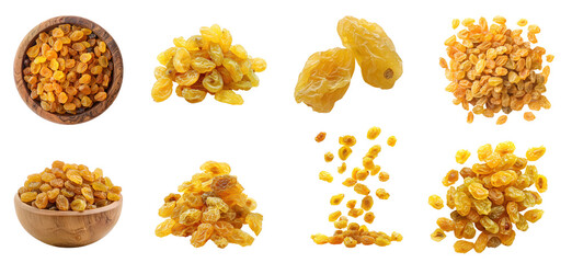 Closeup of a Golden yellow raisin isolate on transparency background