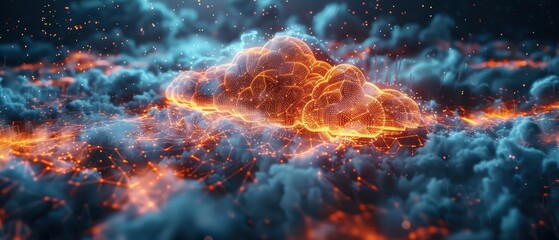 Wall Mural - Futuristic 3D Hologram of Cloud Computing Structure in 8K UHD Resolution