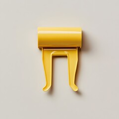 A minimalist photograph featuring a single yellow binder clip lying flat at the center of a light colored background  The simple