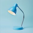 © Heng Heng - AI Stock - A centrally positioned modern blue desk lamp against a plain and minimal background providing illumination and ambiance for a workspace or office setting