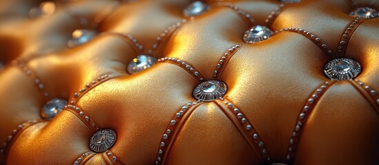 Closeup of a Golden Upholstered Furniture with Crystal Buttons