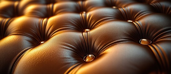 Canvas Print - Close-up of Brown Leather Upholstery with Golden Buttons