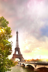 Wall Mural - Paris sunset background. Eiffel Tower, France