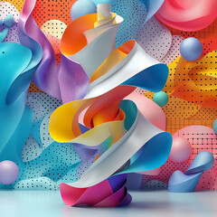 Wall Mural - A vibrant patterned abstract background with colorful waves and curves, combining rainbow colors and geometric patterns. A creative and cheerful design.