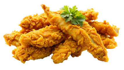 Delicious crispy fried chicken strips on a transparent background