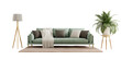 © Vanitjan - Green sofa and decor in living room on transparent background- 3D rendering
