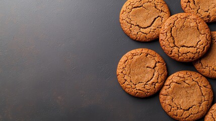 Freshly baked cookies with a golden-brown crust arranged on a dark surface, perfect for a cozy snack or homemade dessert idea.