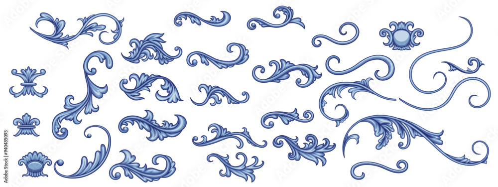 Set of decorative elements in Baroque style Stock Vector | Adobe Stock