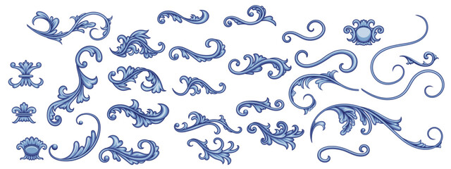 Set of  decorative elements in Baroque style