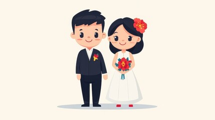 Experience your unique love tale with this charming cartoonstyle wedding card, blending vibrant textures and modern aesthetics.