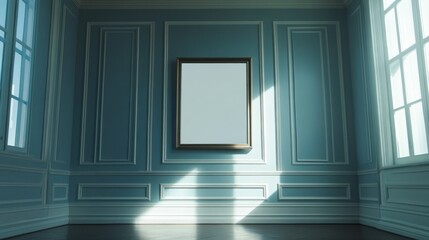 Wall Mural - Blue Room with White Trim and a Framed Mirror