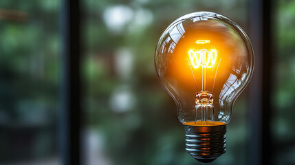 Wall Mural - glowing light bulb symbolizes a bright idea, innovation, or business growth, set against a blurred background. It conveys creativity, inspiration, and forward-thinking concepts