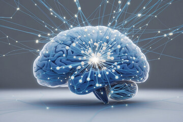 Human brain with electric and light effects 