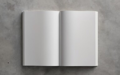 Minimalistic open book on concrete surface with blank white cove