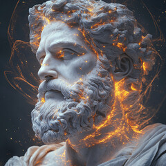 3D rendering of a classical sculpture. The sculpture is illuminated with a sparkling effect, highlighting its detailed features.