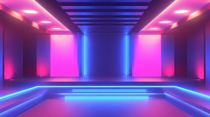 Canvas Print - Neon-Lit Room with Pink and Blue Lights and a Platform