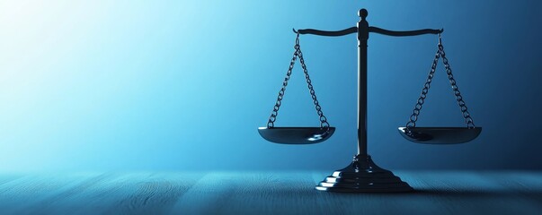 Scales of justice on blue background.