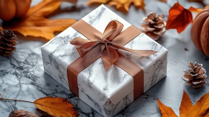  Minimalist autumn gift box with a touch of gold, clean lines 